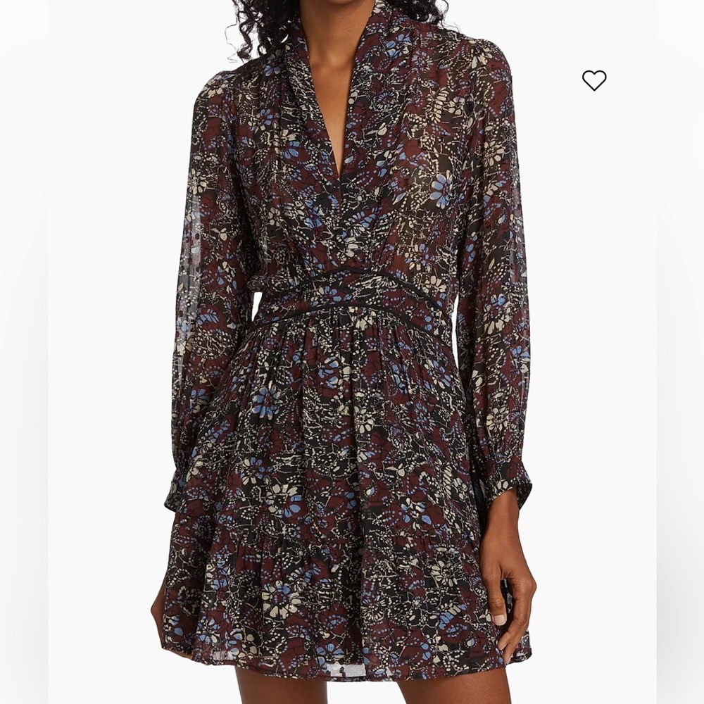ba&sh Giani Sheer Floral Mini Dress Size 2 Brown Black Blue Fall Style Holidays